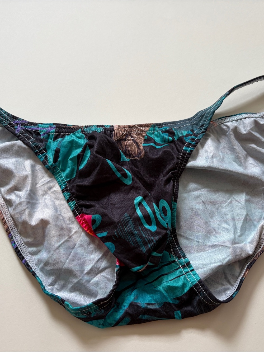 Men's Briefs in Black with Teal Print